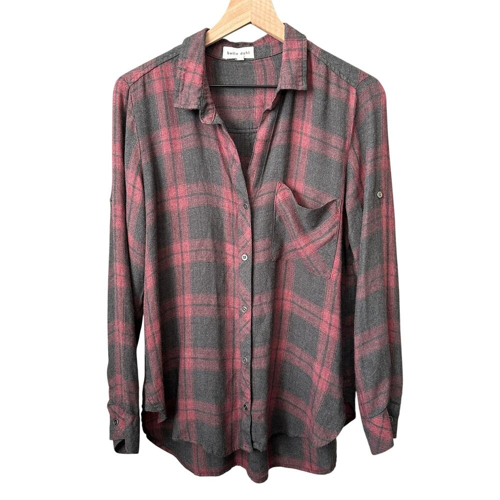 Bella Dahl Brick & Grey Button Down Long Sleeve Medium